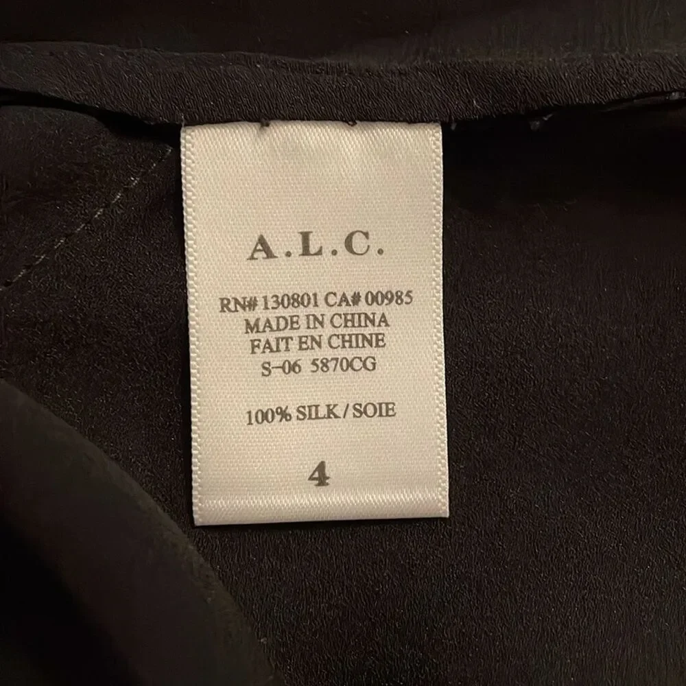 A.L.C. Black Silk Blouse Top Womens Size 4 Cut-Out Back Minimalist Dark Academia